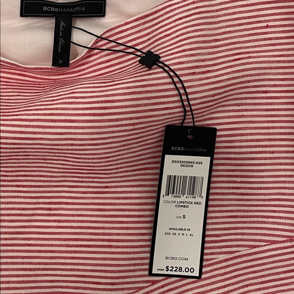 BCBGMAXAZRIA Pinstriped Asymmetric Skirt In Lipstick Red - Picture 3 of 6